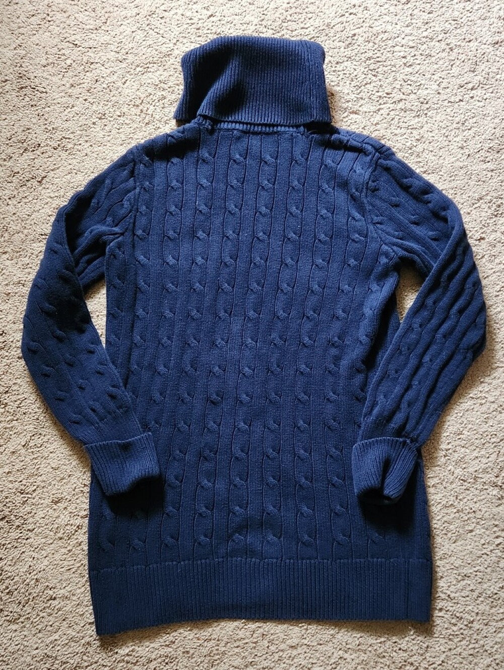 Ralph Lauren Sport Cable Knit Blue Turtleneck Sweater Ladies Med White Pony - Picture 2 of 5